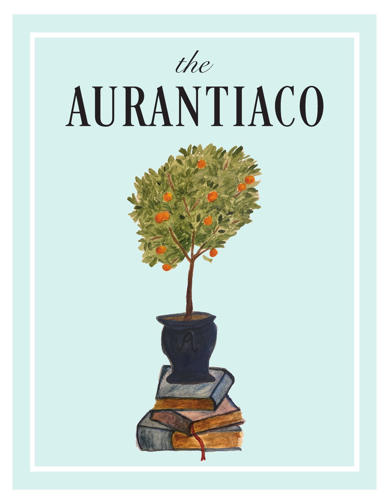 The Aurantiaco 2022 cover with an illustrated orange tree on a pale blue background