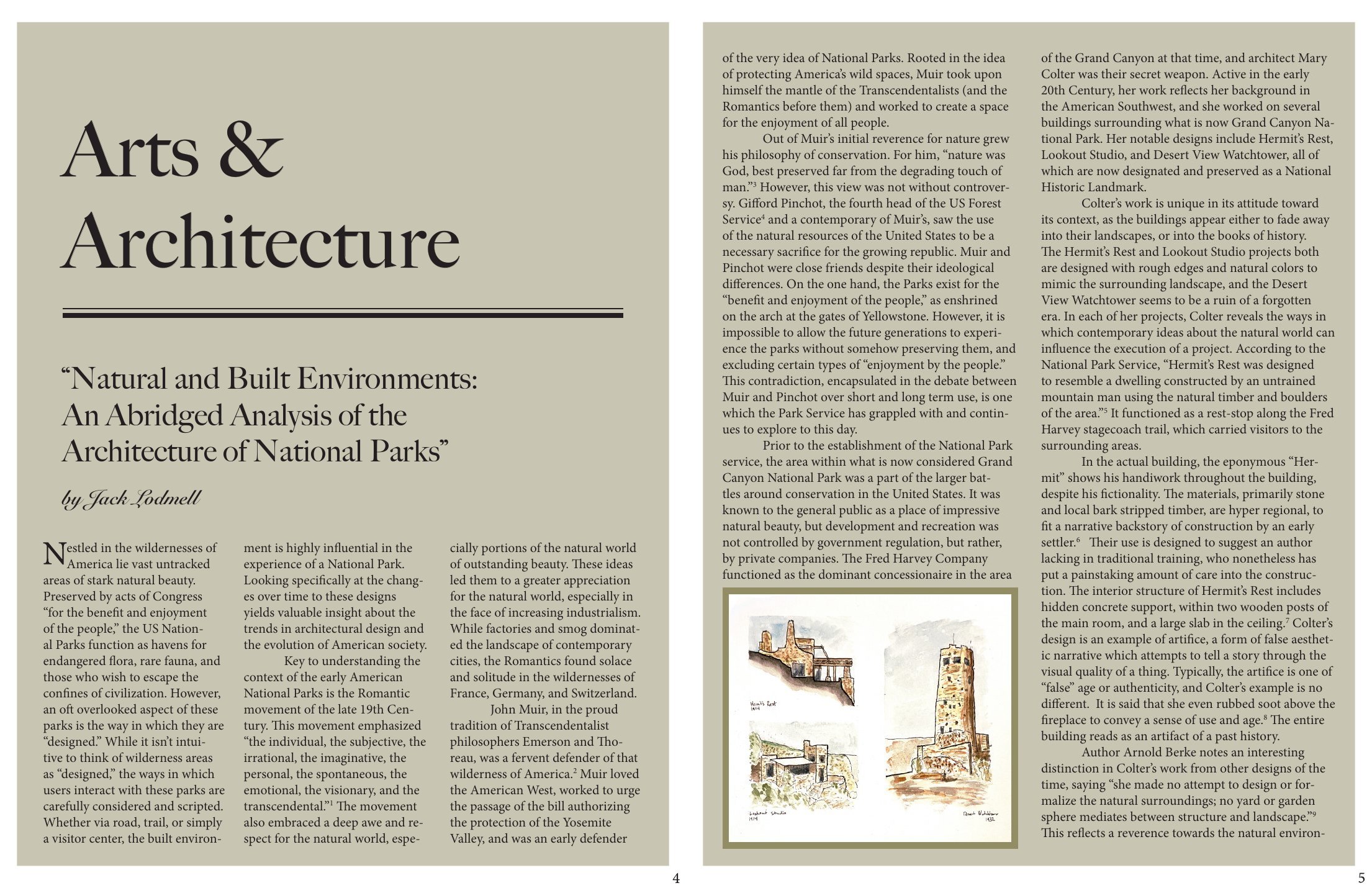 2022 Arts and Architecture opener and article spread on a taupe page