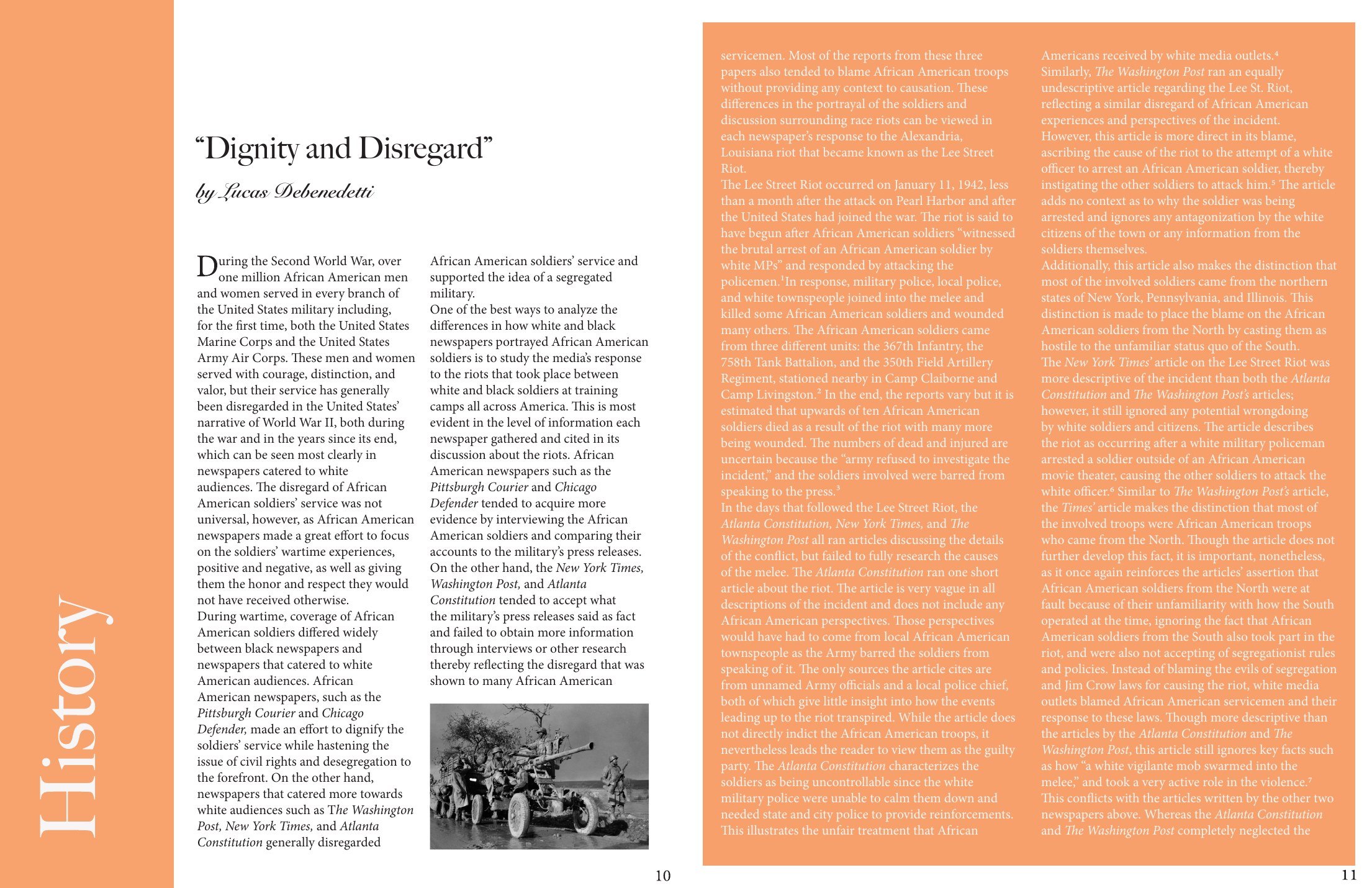 2023 History opener and article spread with an orange color tab