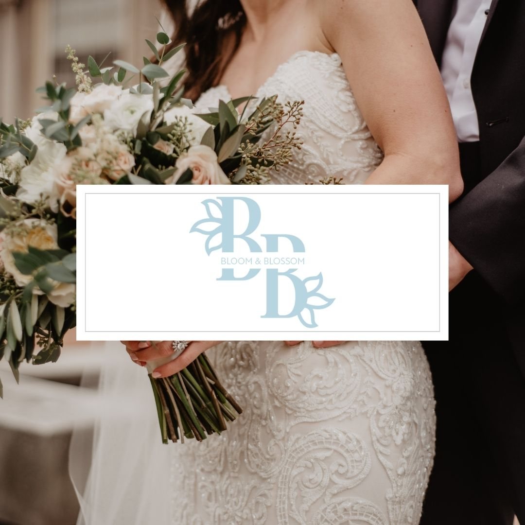 Logo over a bouquet photo