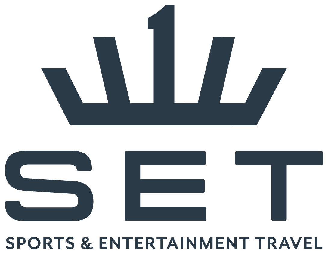 New SET logo, a crown above SET and Sports & Entertainment Travel in slate