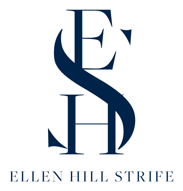 Ellen Hill Strife monogram logo in navy